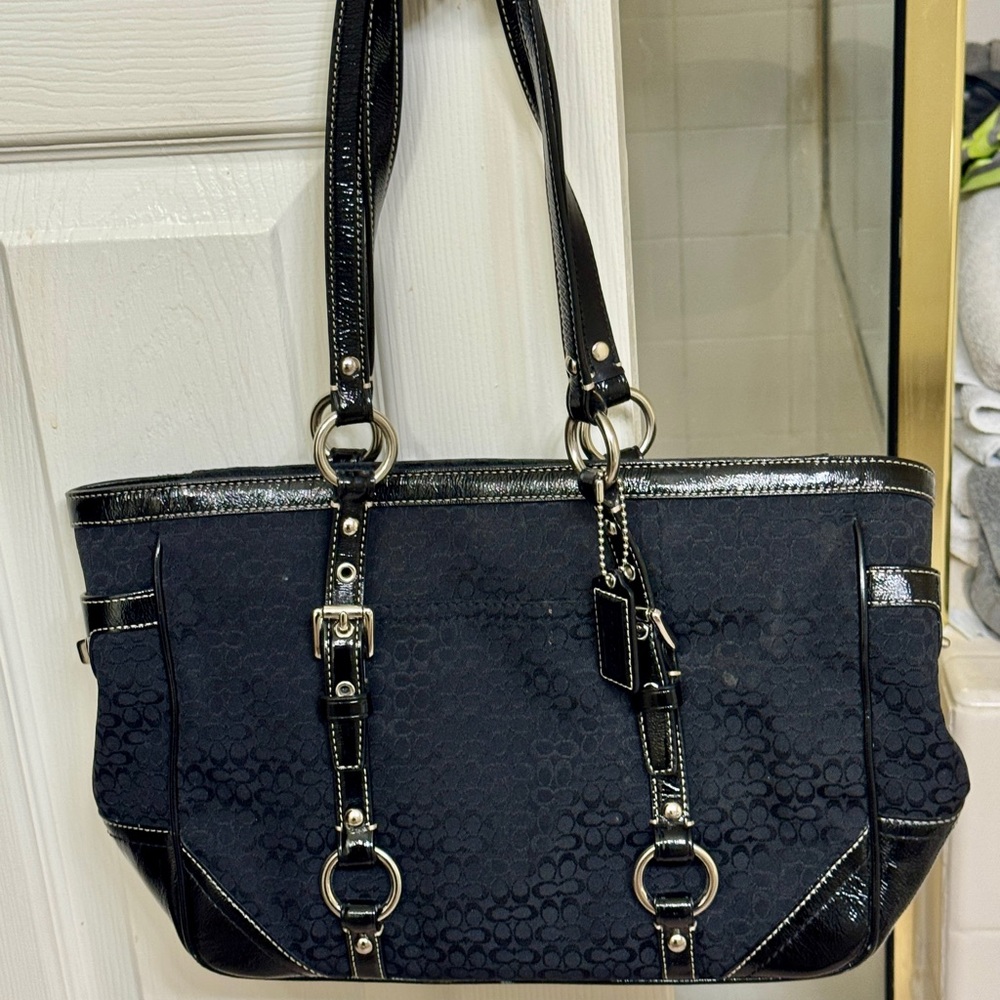 Coach Black Shoulder Bag with Monogram Pattern